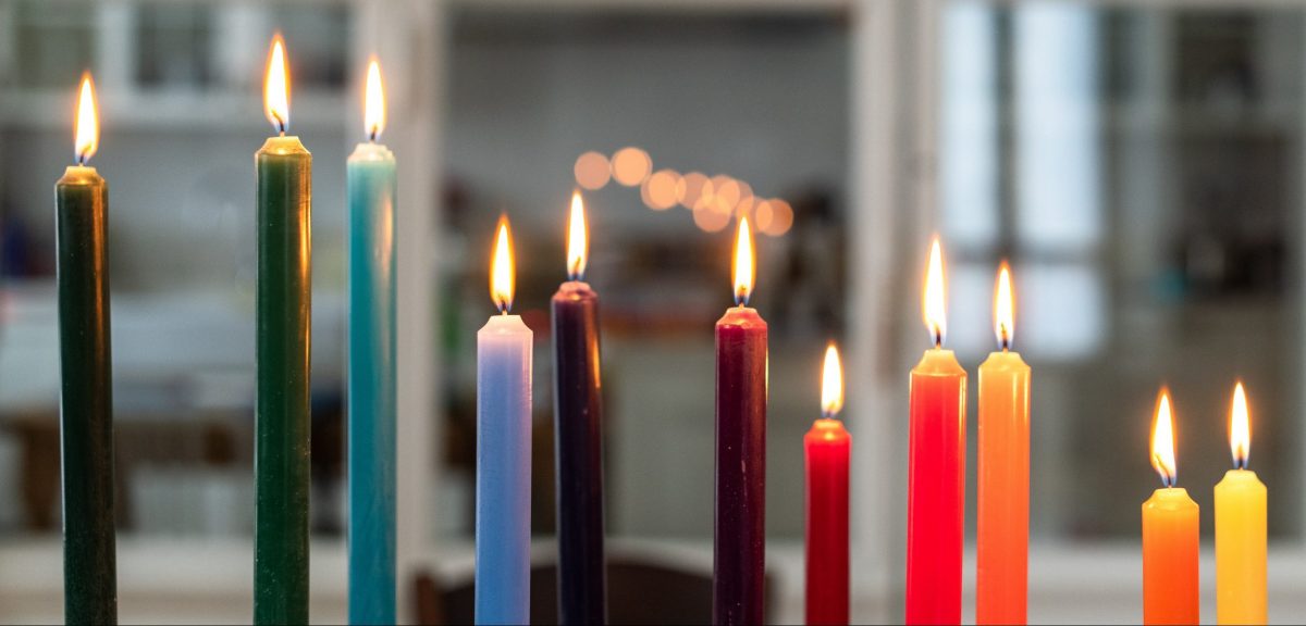 Colourful candles lit