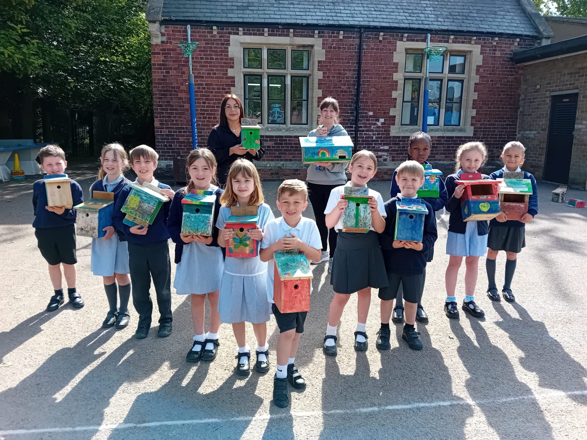school children bird boxes