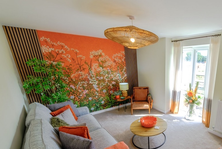 One at Charterholme show home lounge biofilic mural