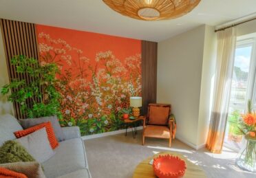 One at Charterholme show home lounge biofilic mural